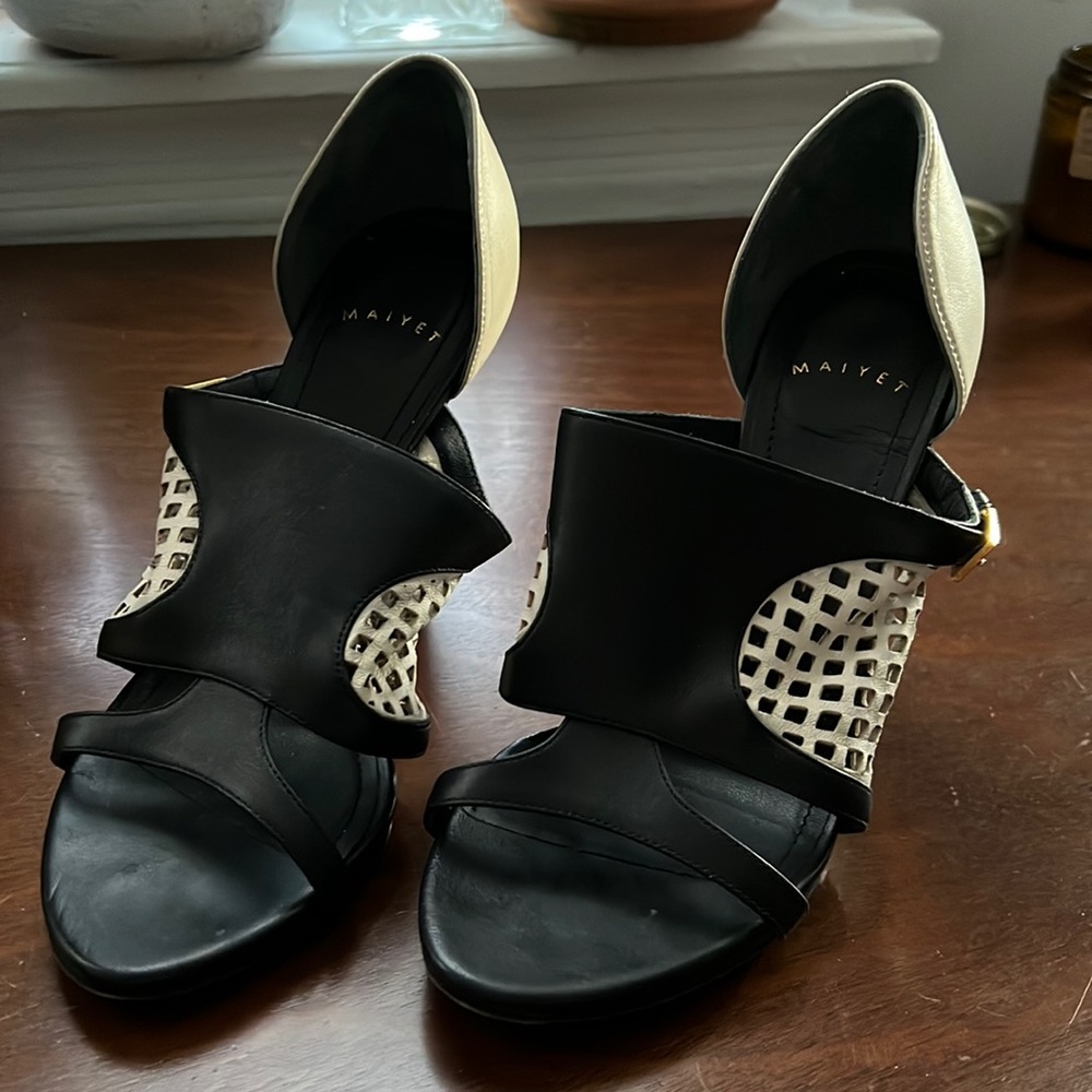 Maiyet Laser Cut Natalie leather wedge heels shoes booties